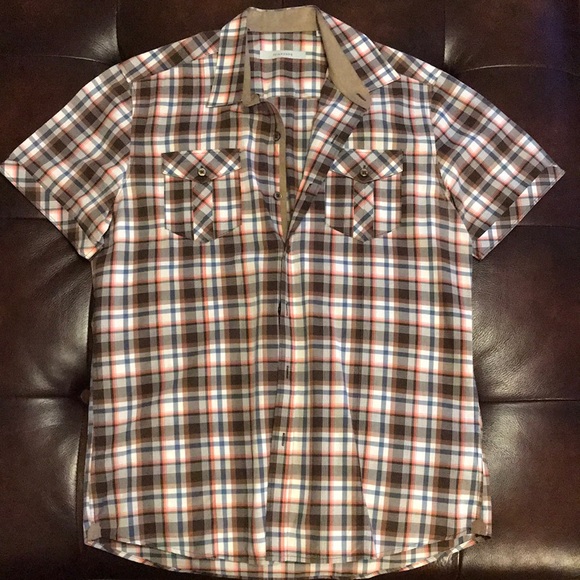 Checkered Brown, Blue & Red 7 Diamonds Button Up - Picture 1 of 6